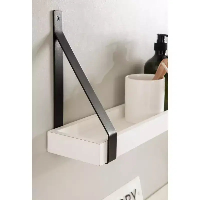 Set di 2 Mensole Fluttuanti da Parete | Legno Massello e Staffe in Ferro | Stile Costiero | Bianco/Nero