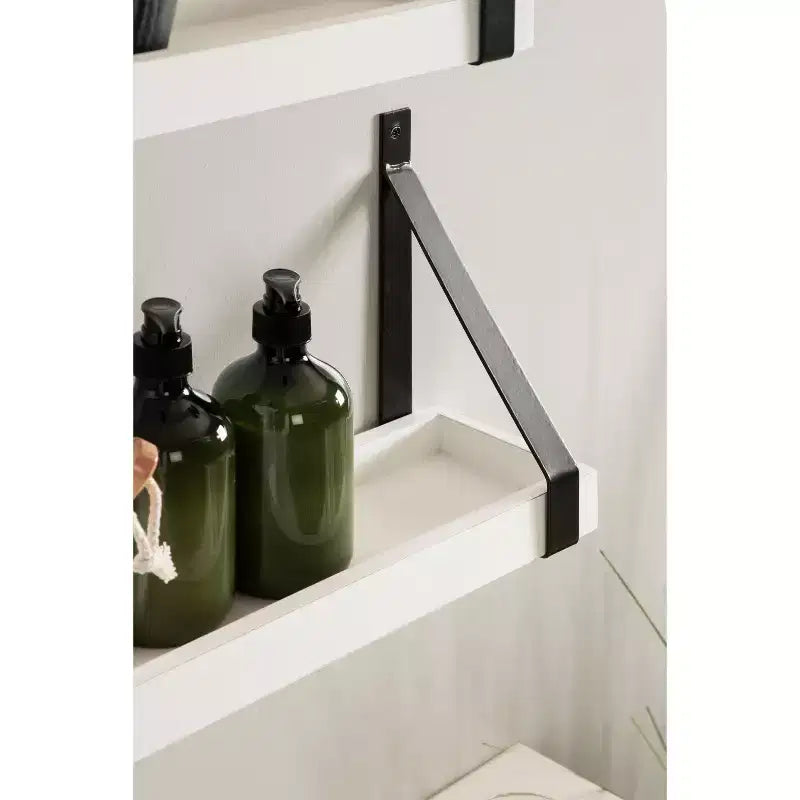Set di 2 Mensole Fluttuanti da Parete | Legno Massello e Staffe in Ferro | Stile Costiero | Bianco/Nero