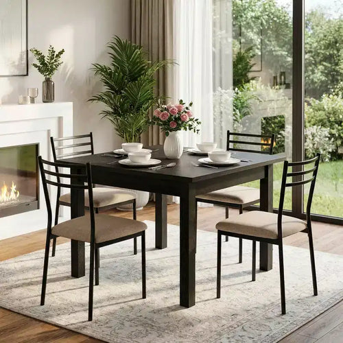MAYEERTY 39.4 Square Rustic Brown Dining Table, Cracked Oak Top Solid Wood Legs Multiuse Table