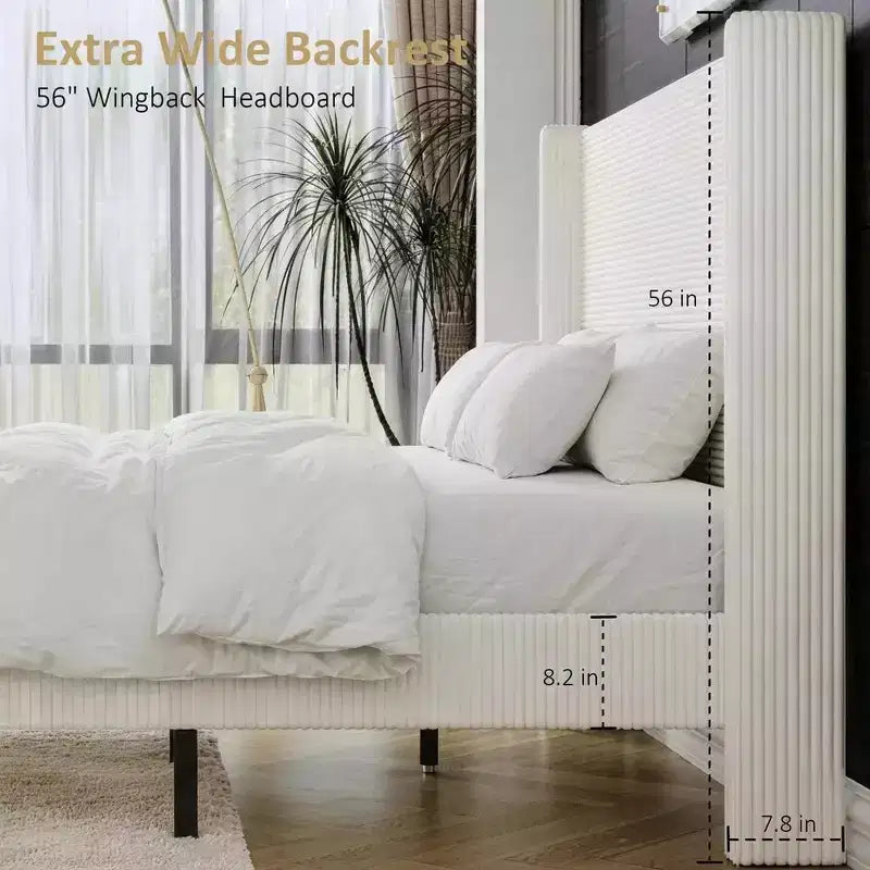 Letto imbottito in velluto a coste Queen | Testiera a orecchioni da 142 cm | Portata 450 kg | Senza box spring