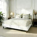 Dyonery Queen Corduroy Upholstered Platform Bed Frame with 56 Tall Wingback Headboard, Solid Wood Legs, No Box Spring Needed & Easy Assembly