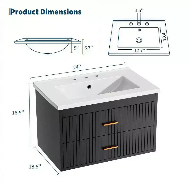 Mobile Bagno Sospeso con Lavabo in Ceramica | 2 Cassetti con Chiusura Ammortizzata | Montaggio a Parete | Moderno