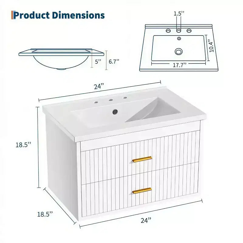 Mobile Bagno Sospeso con Lavabo in Ceramica | 2 Cassetti con Chiusura Ammortizzata | Montaggio a Parete | Moderno