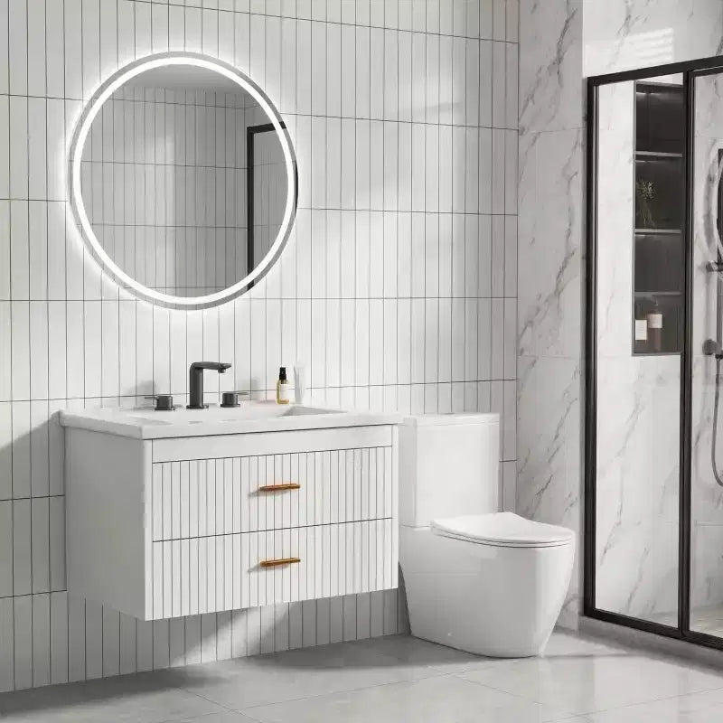 Mobile Bagno Sospeso con Lavabo in Ceramica | 2 Cassetti con Chiusura Ammortizzata | Montaggio a Parete | Moderno