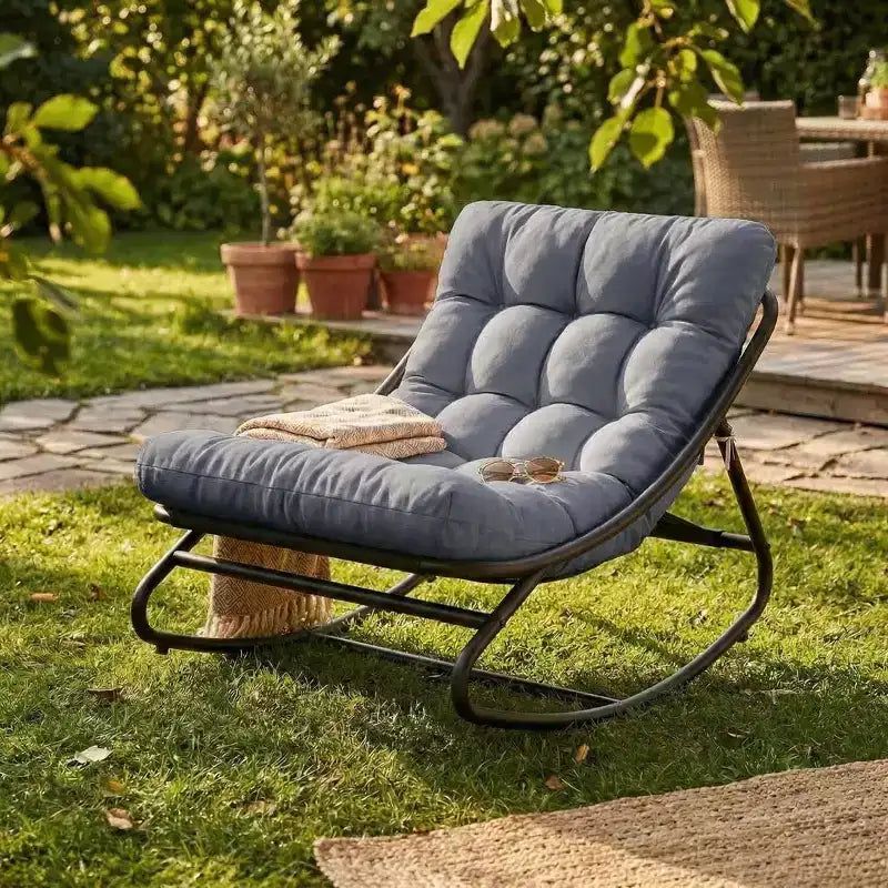 Set di 2 sedie a dondolo da esterno per patio | Cuscino spesso impermeabile | Portata 136 kg | Grigio