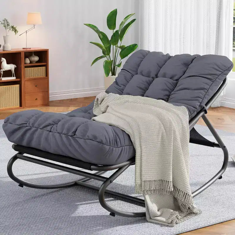 Set di 2 sedie a dondolo da esterno per patio | Cuscino spesso impermeabile | Portata 136 kg | Grigio