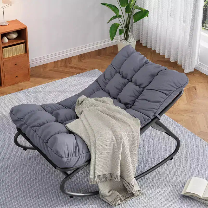 Set di 2 sedie a dondolo da esterno per patio | Cuscino spesso impermeabile | Portata 136 kg | Grigio