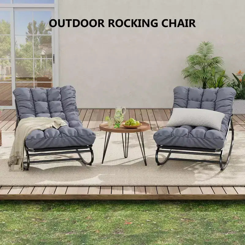 Set di 2 sedie a dondolo da esterno per patio | Cuscino spesso impermeabile | Portata 136 kg | Grigio