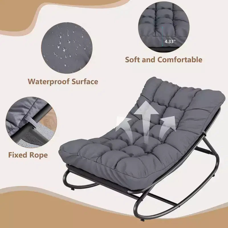 Set di 2 sedie a dondolo da esterno per patio | Cuscino spesso impermeabile | Portata 136 kg | Grigio