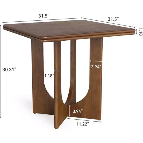 Tavolo da pranzo quadrato in legno massiccio da 31,5 pollici | Per 2-4 persone | Base a 4 gambe | Per spazi piccoli | Marrone