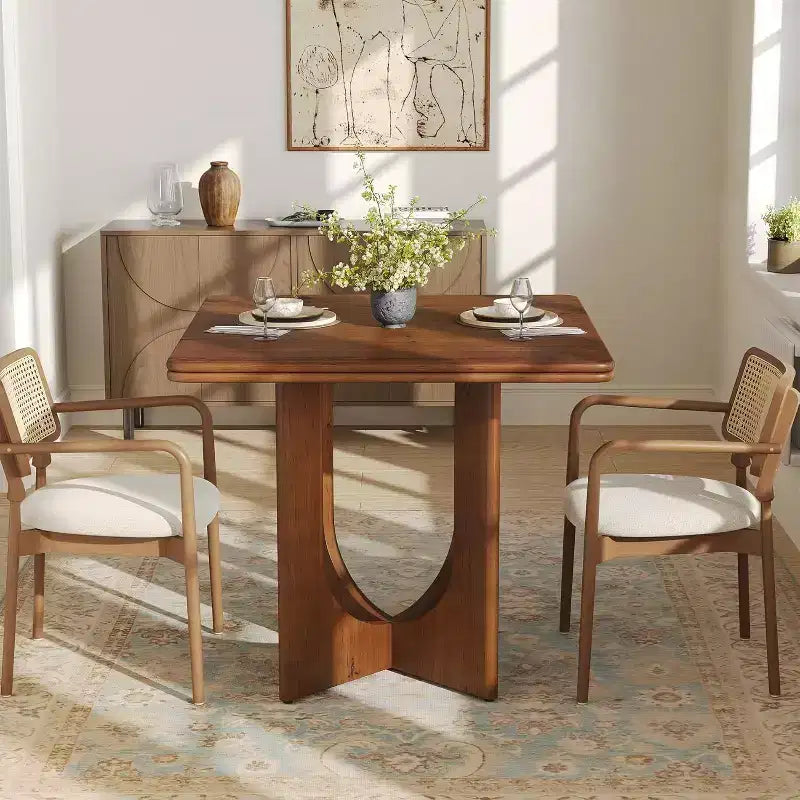 Tavolo da pranzo quadrato in legno massiccio da 31,5 pollici | Per 2-4 persone | Base a 4 gambe | Per spazi piccoli | Marrone