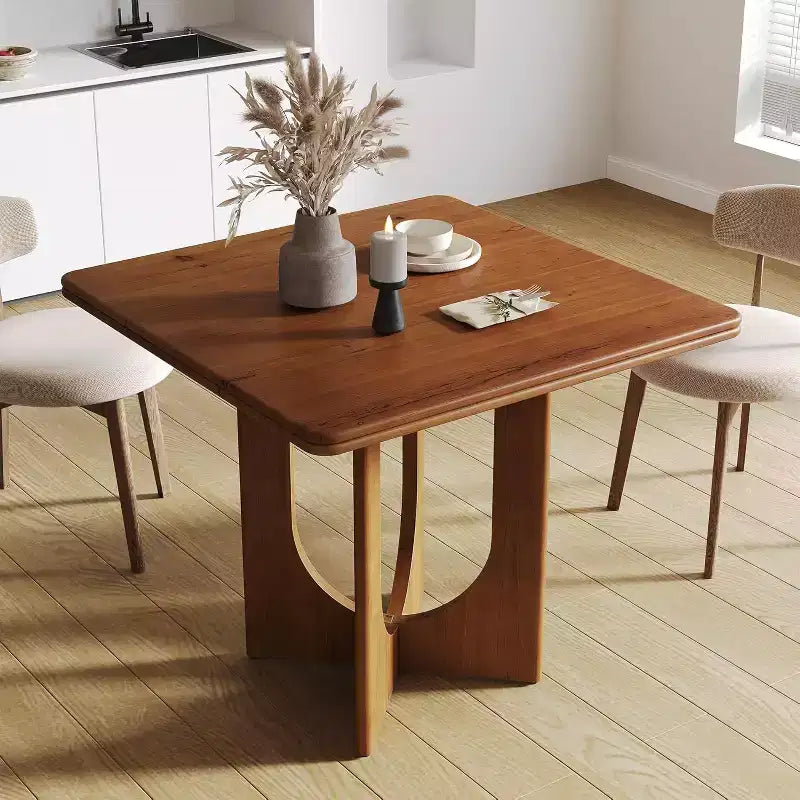 Tavolo da pranzo quadrato in legno massiccio da 31,5 pollici | Per 2-4 persone | Base a 4 gambe | Per spazi piccoli | Marrone