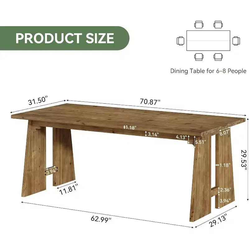 Tavolo da Pranzo in Legno Massello da 180 cm | 6-8 Posti | Gambe Robuste | Rettangolare | Marrone Legno