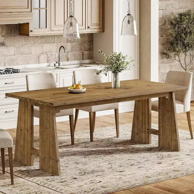 Tavolo da Pranzo in Legno Massello da 180 cm | 6-8 Posti | Gambe Robuste | Rettangolare | Marrone Legno