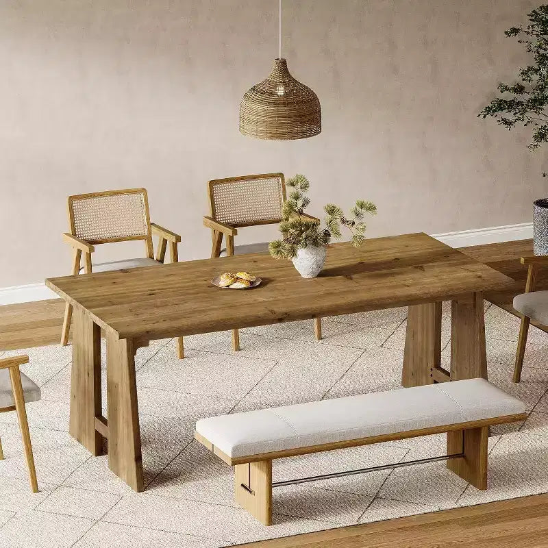 Tavolo da Pranzo in Legno Massello da 180 cm | 6-8 Posti | Gambe Robuste | Rettangolare | Marrone Legno