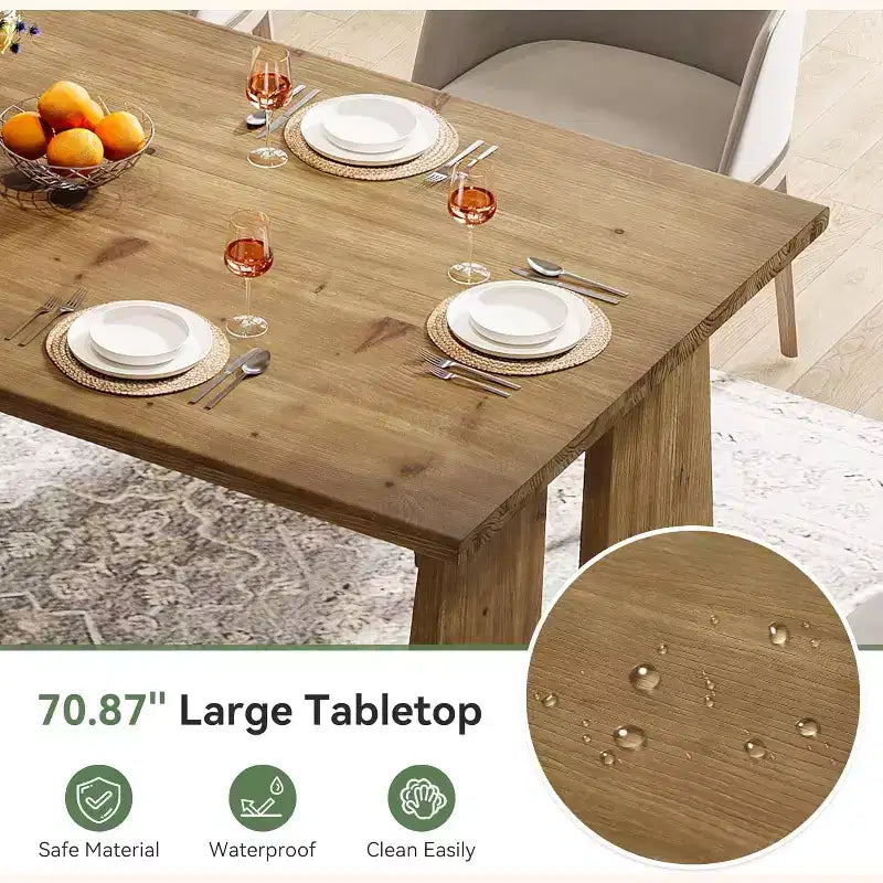 Tavolo da Pranzo in Legno Massello da 180 cm | 6-8 Posti | Gambe Robuste | Rettangolare | Marrone Legno