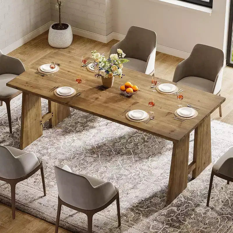 Tavolo da Pranzo in Legno Massello da 180 cm | 6-8 Posti | Gambe Robuste | Rettangolare | Marrone Legno