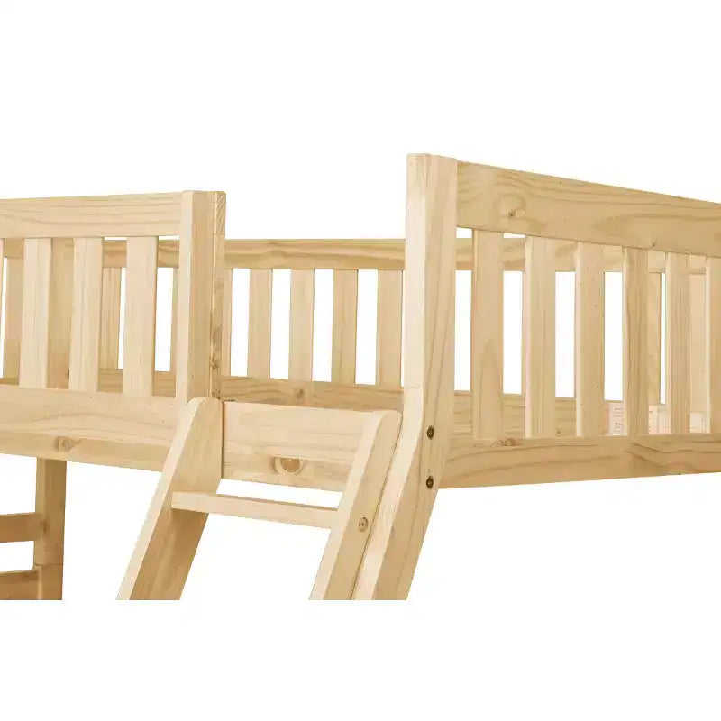 Letto a castello moderno in legno, singolo su una piazza e mezza, con scaletta e spondine di sicurezza | Non è necessaria la rete a molle