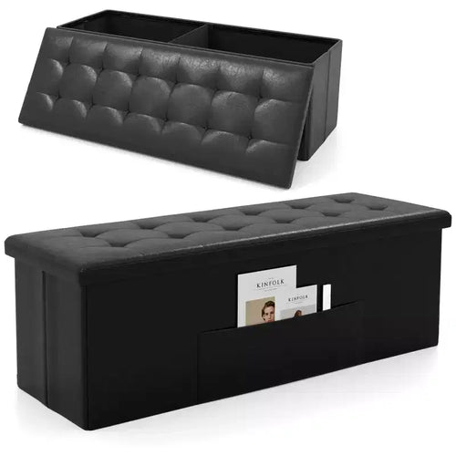 Costway 43 Inches Folding Storage Ottoman Bench with Side Pocket Storage Chest Brown/Gray/Dark Gary/Black/White