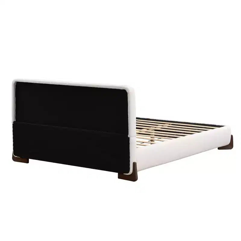 Letto Matrimoniale Imbottito Queen Size | Tessuto Terry | Gambe in Legno Massello | Struttura Imbottita | Bianco