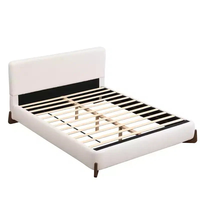 Letto Matrimoniale Imbottito Queen Size | Tessuto Terry | Gambe in Legno Massello | Struttura Imbottita | Bianco