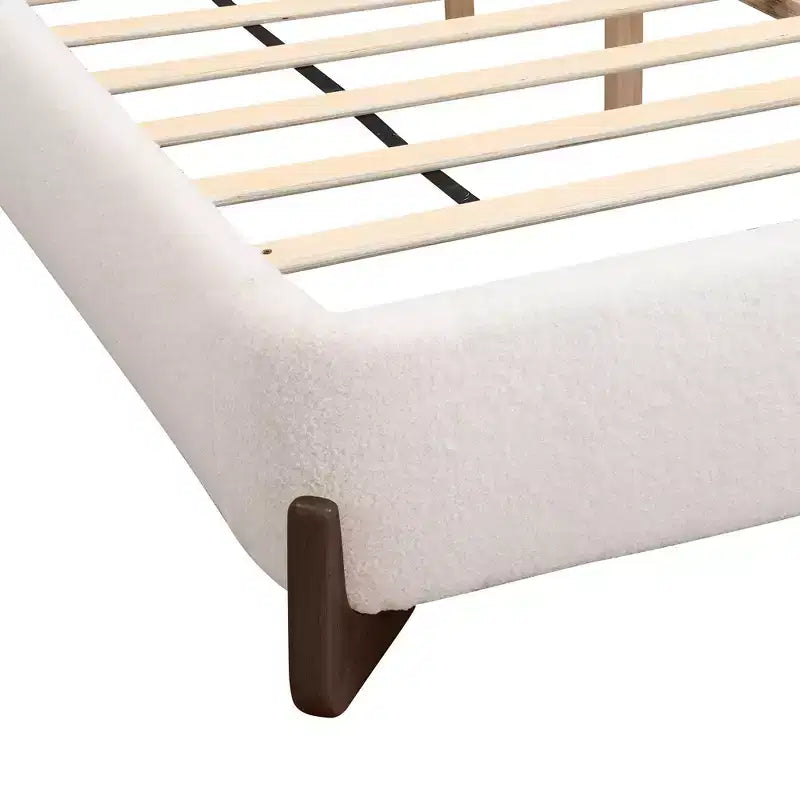 Letto Matrimoniale Imbottito Queen Size | Tessuto Terry | Gambe in Legno Massello | Struttura Imbottita | Bianco