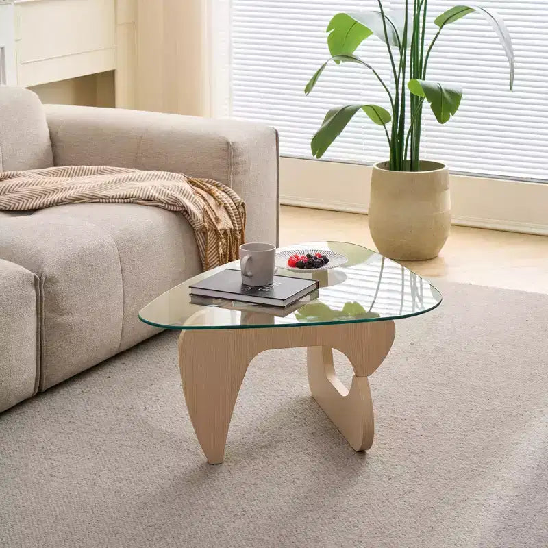 Tavolino da Caffè Mid-Century Modern Farmhouse | Piano in Vetro Temperato | Gambe in Legno di Noce | 90,98 cm