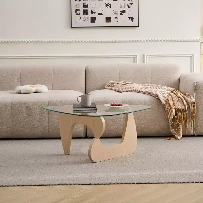 Tavolino da Caffè Mid-Century Modern Farmhouse | Piano in Vetro Temperato | Gambe in Legno di Noce | 90,98 cm