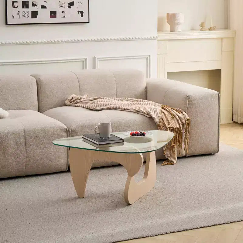Tavolino da Caffè Mid-Century Modern Farmhouse | Piano in Vetro Temperato | Gambe in Legno di Noce | 90,98 cm