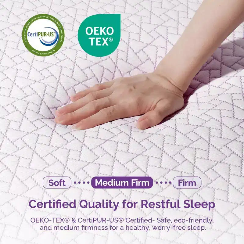 Materasso in memory foam con gel rinfrescante al carbone di bambù da 12 pollici | CertiPUR-US | OEKO-TEX | Rigidità media