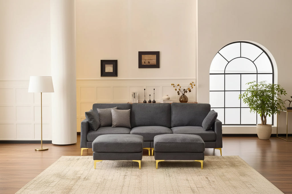 Karl Home |100 in.W Square Arm Chenille Modern U-shaped Sofa in Gray with Side Storage