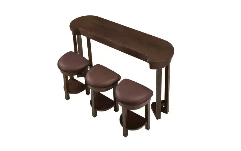Set da 4 Pezzi Tavolo Bar Altezza Bancone | 3 Sgabelli in PU | Legno Massello | Salvaspazio | Espresso