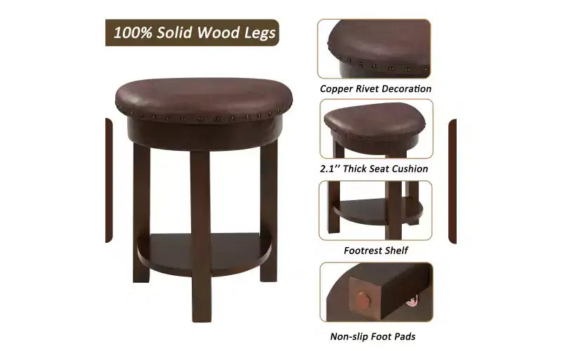 Set da 4 Pezzi Tavolo Bar Altezza Bancone | 3 Sgabelli in PU | Legno Massello | Salvaspazio | Espresso