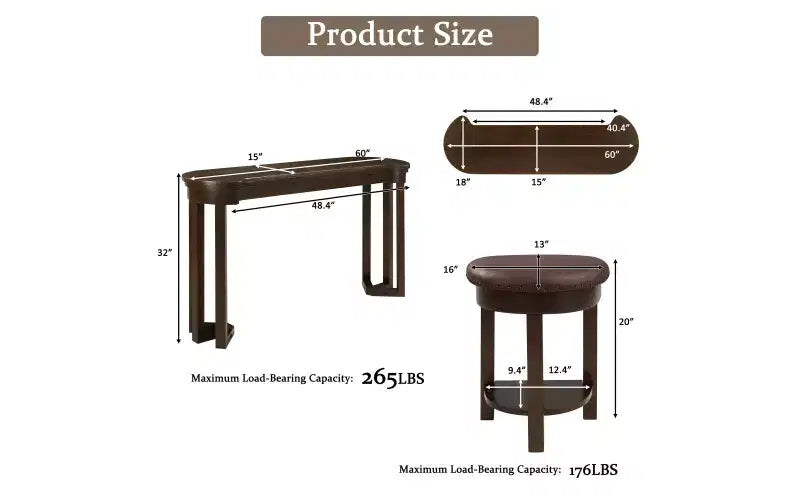 Set da 4 Pezzi Tavolo Bar Altezza Bancone | 3 Sgabelli in PU | Legno Massello | Salvaspazio | Espresso