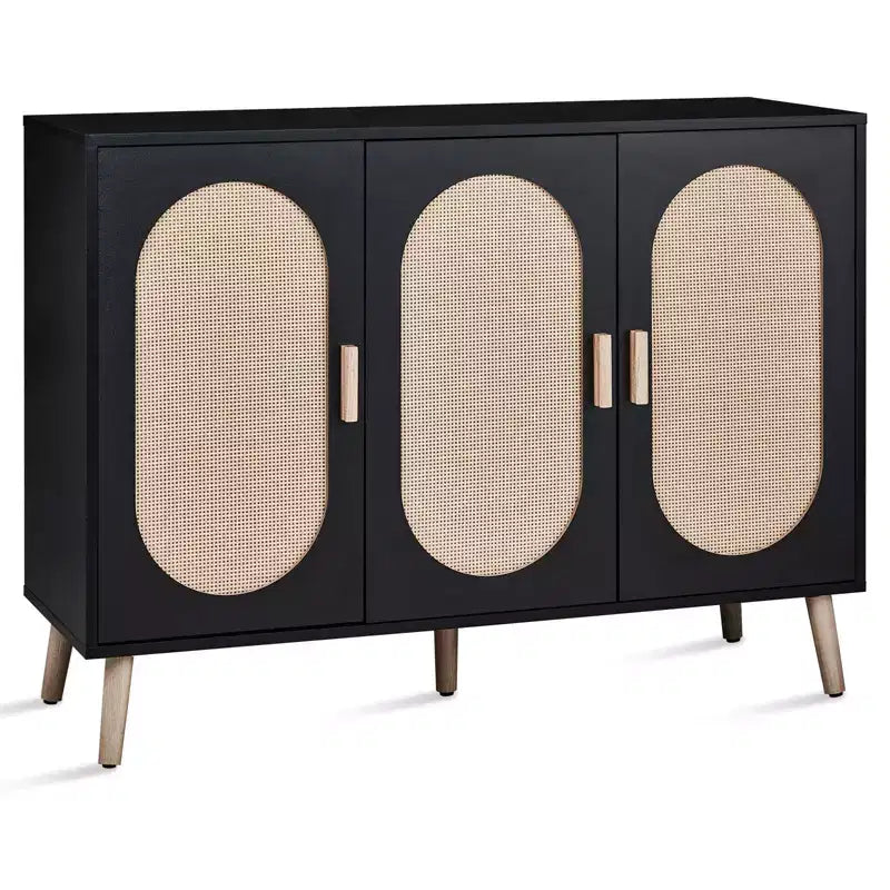 Scarpiera moderna in rattan per 24 paia | 4 ripiani | Gambe in legno massello | Stile bohémien