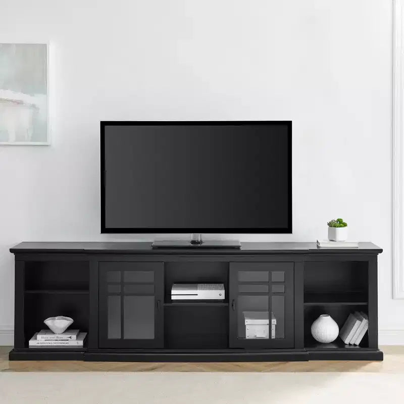 Mobile TV di Transizione da 80 Pollici | Adatto per TV fino a 85" | Ante in Vetro | 5 Fori Passacavo | Capacità 200 libbre