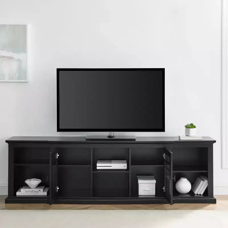 Mobile TV di Transizione da 80 Pollici | Adatto per TV fino a 85" | Ante in Vetro | 5 Fori Passacavo | Capacità 200 libbre