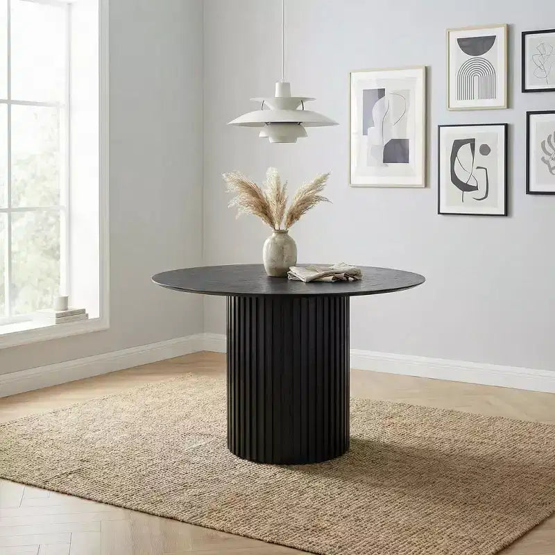 Tavolo da pranzo rotondo da 118 cm | Mid-Century Modern | MDF | Base a piedistallo | Posti 4 | Nero