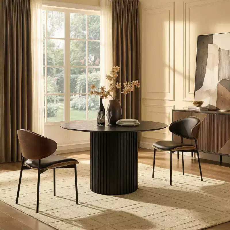 Tavolo da pranzo rotondo da 118 cm | Mid-Century Modern | MDF | Base a piedistallo | Posti 4 | Nero
