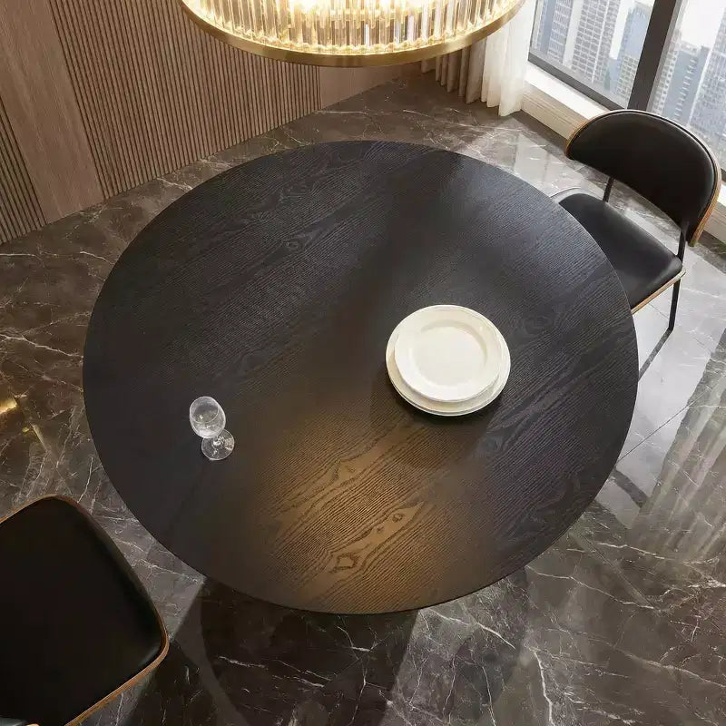Tavolo da pranzo rotondo da 118 cm | Mid-Century Modern | MDF | Base a piedistallo | Posti 4 | Nero