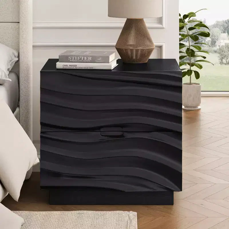 Comodino a 2 cassetti | Pino e legno di frassino | Guide metalliche silenziose | Top da 50 kg | Camera da letto