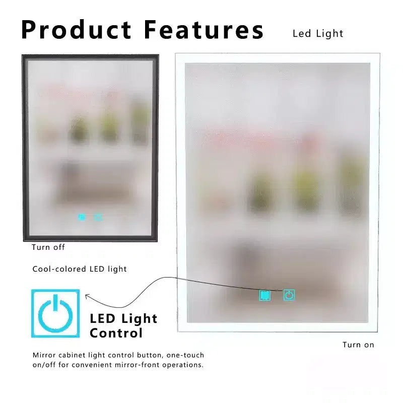 Mobiletto a specchio da bagno da parete 16x22 | Anti-appannamento | Luce LED | 2 Ripiani
