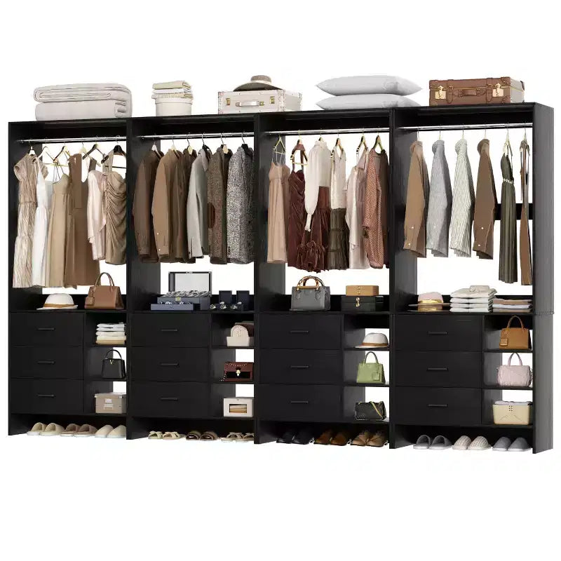 Set di 4 organizer per armadi | Cassetti in legno | Aste appendiabiti | Capacità di 270 kg | Sistema modulare