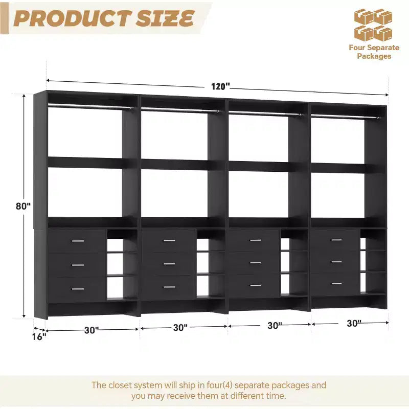Set di 4 organizer per armadi | Cassetti in legno | Aste appendiabiti | Capacità di 270 kg | Sistema modulare