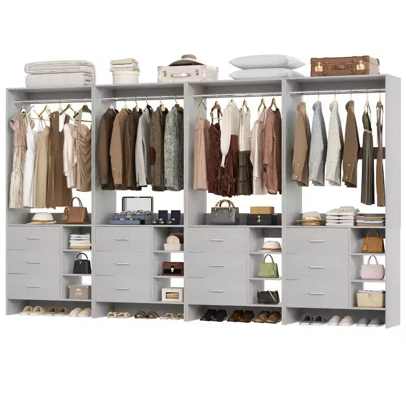 Set di 4 organizer per armadi | Cassetti in legno | Aste appendiabiti | Capacità di 270 kg | Sistema modulare