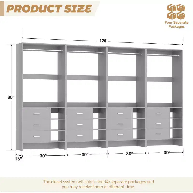 Set di 4 organizer per armadi | Cassetti in legno | Aste appendiabiti | Capacità di 270 kg | Sistema modulare