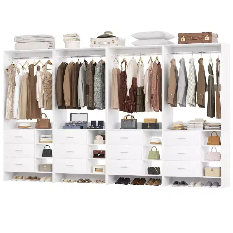 Set di 4 organizer per armadi | Cassetti in legno | Aste appendiabiti | Capacità di 270 kg | Sistema modulare