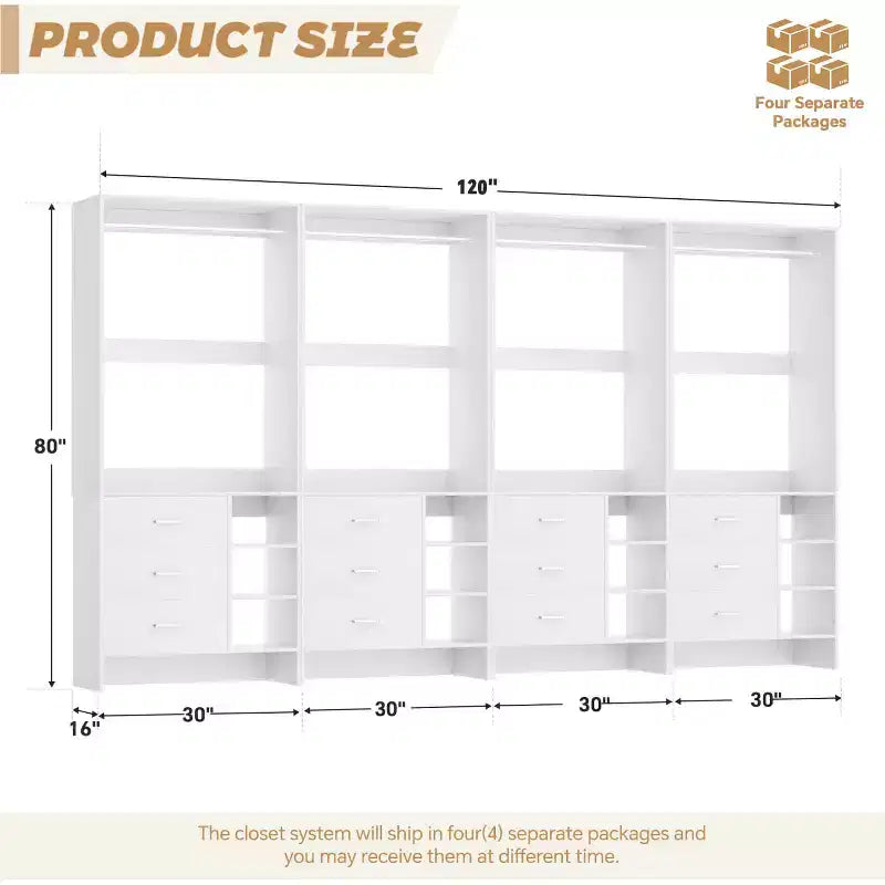 Set di 4 organizer per armadi | Cassetti in legno | Aste appendiabiti | Capacità di 270 kg | Sistema modulare