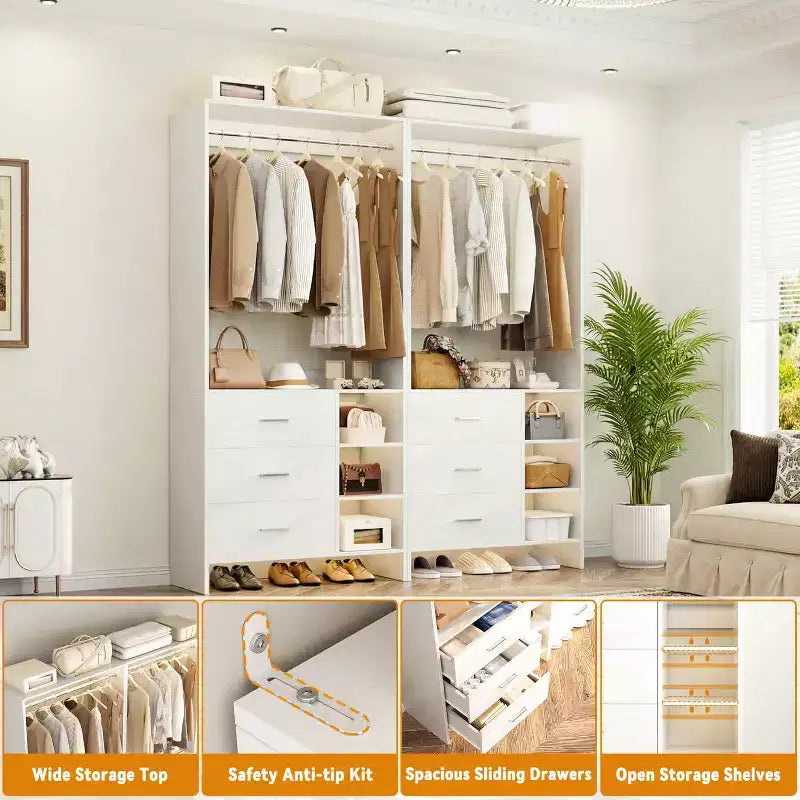 Set di 4 organizer per armadi | Cassetti in legno | Aste appendiabiti | Capacità di 270 kg | Sistema modulare
