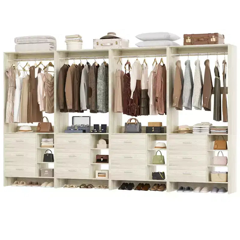 Set di 4 organizer per armadi | Cassetti in legno | Aste appendiabiti | Capacità di 270 kg | Sistema modulare